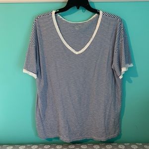 aerie Oversized Blue/White Striped V neck Tee Sz L